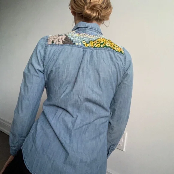 Custom Embroidered Jean Button Up - Picture 1 of 5